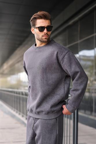 Füme Bisiklet Yaka Batik Desenli Erkek Sweatshirt Pantolon Takım E7344