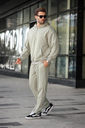 Mint Yeşili Yarım Fermuarlı Kapüşonlu Erkek Eşofman Takımı E7332