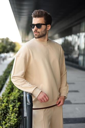 Bej Bisiklet Yaka Basic Erkek Eşofman Takımı E7323