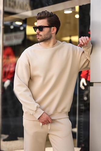 Bej Bisiklet Yaka Basic Eşofman Takımı E7329