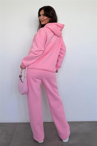 Pembe Kapüşonlu Baskılı Kadın Eşofman Takımı MG2524