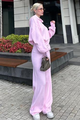 Pembe Kapüşonlu Triko Kadın Eşofman Takımı MG2237