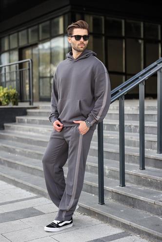 Füme Kanguru Cep Kapüşonlu Erkek Eşofman Takımı E7336