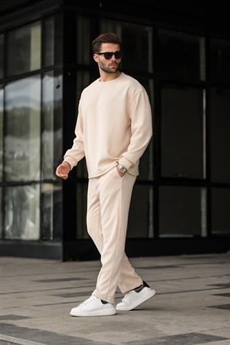 Bej Bisiklet Yaka Erkek Eşofman Takımı E7337