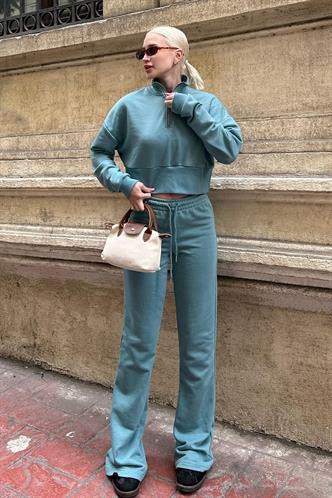 Soluk Mavi İspanyol Paça Kadın Eşofman Takımı MG2203