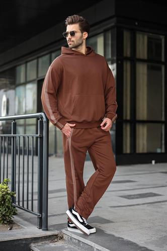 Acı Kahverengi Kanguru Cep Kapüşonlu Erkek Eşofman Takımı E7336
