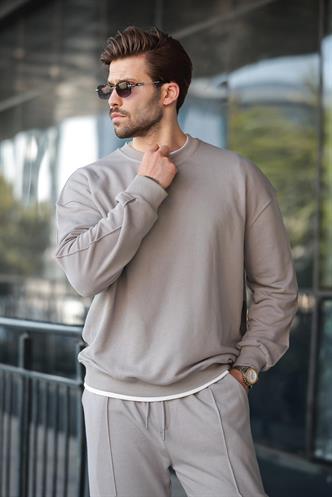 Boyalı Gri Bisiklet Yaka Basic Erkek Eşofman Takımı E7323