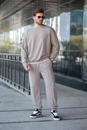 Boyalı Gri Bisiklet Yaka Basic Erkek Eşofman Takımı E7323