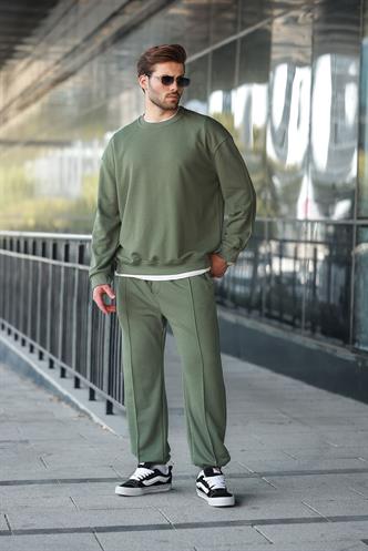 Haki Bisiklet Yaka Basic Erkek Eşofman Takımı E7323