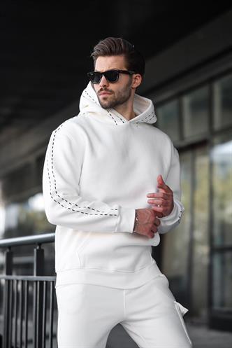 Ekru Erkek Kapüşonlu Paçası Lastikli Eşofman Takımı 5957