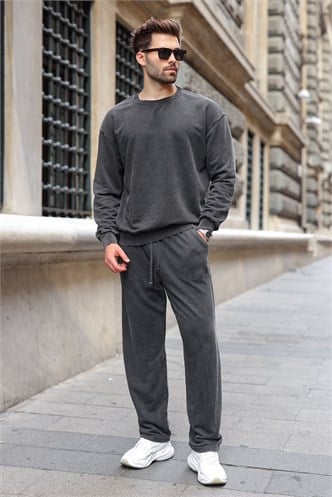 Kahverengi Yıkamalı Bisiklet Yaka Regular Fit Erkek Sweatshirt E7369