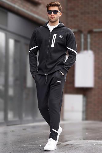  Kapüşonlu Siyah Erkek Eşofman Takımı 6813