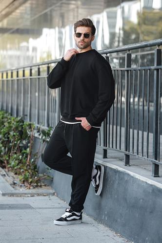 Siyah Bisiklet Yaka Basic Erkek Eşofman Takımı E7323