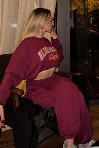 Bordo Bisiklet Yaka Alt Üst Eşofman Takım MG2213