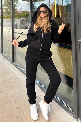 Siyah Kapüşonlu Fermuarlı Eşofman Takımı MG2227