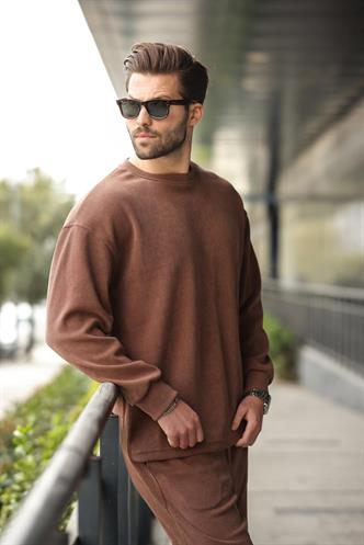 Kahverengi Bisiklet Yaka Erkek Eşofman Takımı E7337