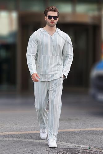 Yeşil Kapüşonlu Jakar Kumaş Cep Detaylı Eşofman Takımı 5958