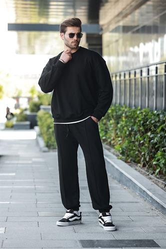 Siyah Bisiklet Yaka Basic Erkek Eşofman Takımı E7323