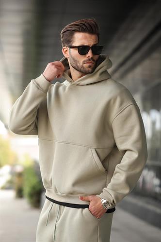 Mint Yeşili Kapüşonlu Kanguru Cep Erkek Eşofman Takımı E7338