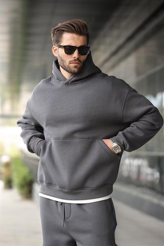 Füme Kapüşonlu Kanguru Cep Erkek Eşofman Takımı E7338