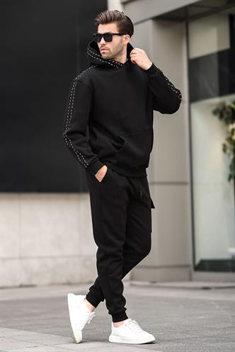 Siyah Erkek Kapüşonlu Paçası Lastikli Eşofman Takımı 5957