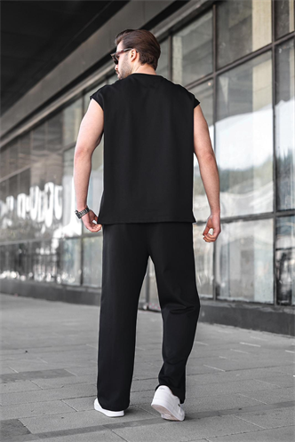Siyah Kolsuz Erkek Tişört Eşofman Takımı E7354