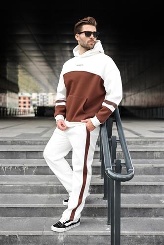 Ekru Alt Üst Kapüşonlu Eşofman Takımı E7340