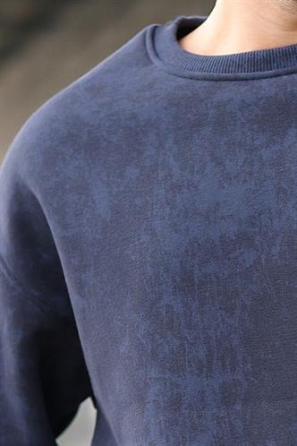 Lacivert Bisiklet Yaka Batik Desenli Erkek Sweatshirt Pantolon Takım E7344