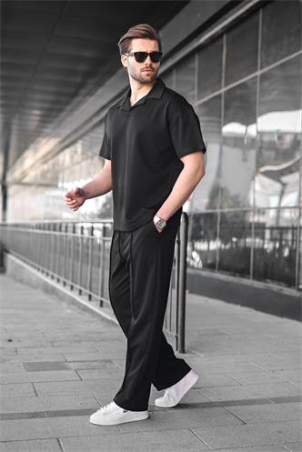 Siyah Polo Yaka Erkek Alt Üst Takım E7356