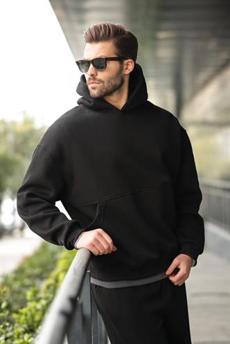 Siyah Kapüşonlu Kanguru Cep Erkek Eşofman Takımı E7338