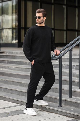 Siyah Bisiklet Yaka Erkek Eşofman Takımı E7337