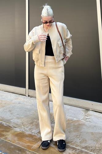 Bej Bisiklet Yaka Ceket Alt Üst Eşofman Takımı MG2182