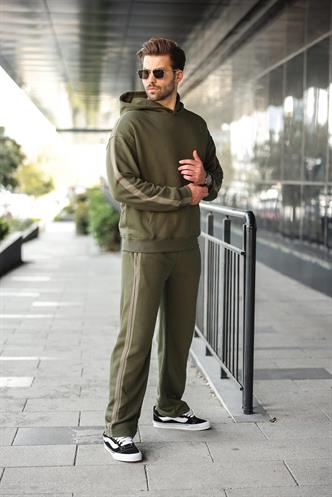 Haki Kanguru Cep Kapüşonlu Erkek Eşofman Takımı E7336
