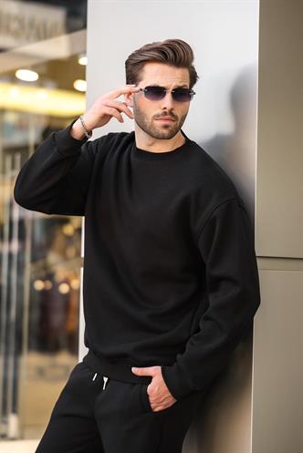 Siyah Bisiklet Yaka Basic Eşofman Takımı E7329