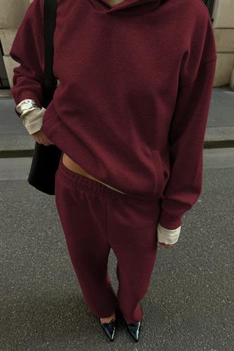 Bordo Kapüşonlu Basic Kadın Eşofman Takımı MG2533