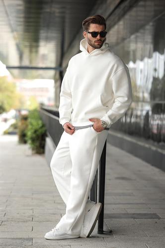 Ekru Kapüşonlu Kanguru Cep Erkek Eşofman Takımı E7338