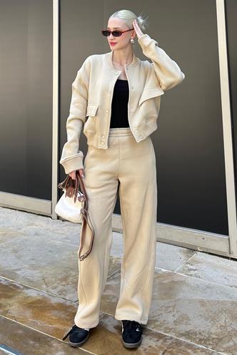 Bej Bisiklet Yaka Ceket Alt Üst Eşofman Takımı MG2182