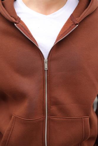 Acı Kahverengi Çift Fermuarlı Kapüşonlu Eşofman Takımı E7345