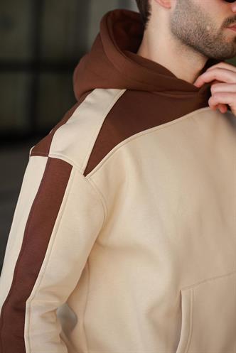 Bej Kapüşonlu Şerit Detaylı Erkek Eşofman Takımı E7326
