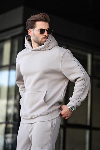 Boyalı Gri Erkek Kapüşonlu Paçası Lastikli Eşofman Takımı 5957