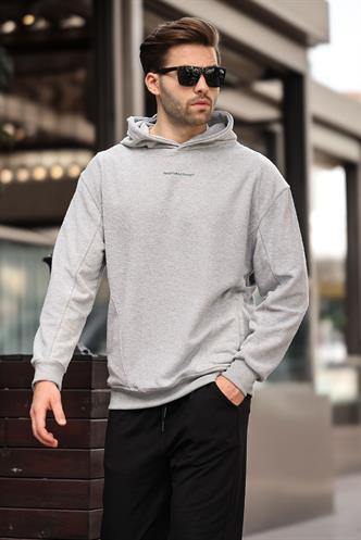 Grimelanj Kapüşonlu Cep Detaylı Nakışlı Erkek Sweatshirt 7050