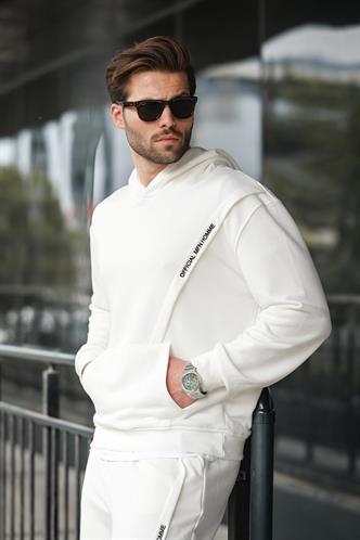 Beyaz Kapüşonlu Kanguru Cep Erkek Eşofman Takımı E7325