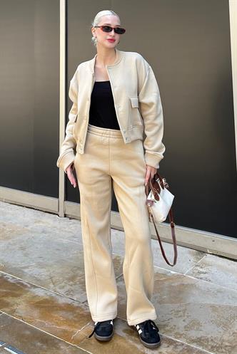 Bej Bisiklet Yaka Ceket Alt Üst Eşofman Takımı MG2182