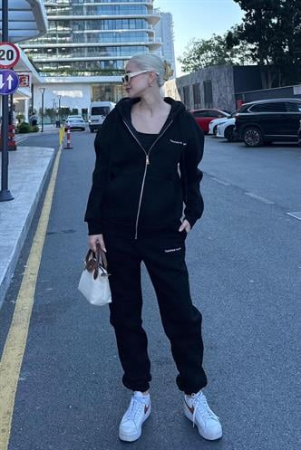 Siyah Kapüşonlu Fermuarlı Eşofman Takımı MG2227