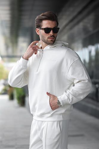 Ekru Yarım Fermuarlı Kapüşonlu Erkek Eşofman Takımı E7332