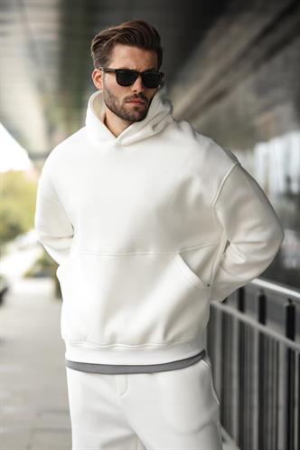 Ekru Kapüşonlu Kanguru Cep Erkek Eşofman Takımı E7338