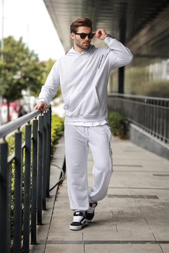 Karmelanj Kapüşonlu Kanguru Cep Erkek Eşofman Takımı E7325