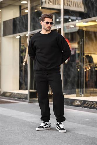 Siyah Bisiklet Yaka Basic Eşofman Takımı E7329