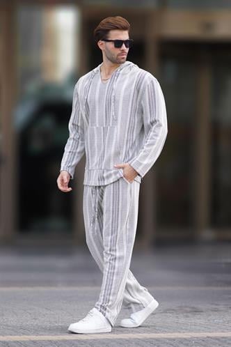 Siyah Kapüşonlu Jakar Kumaş Cep Detaylı Eşofman Takımı 5958