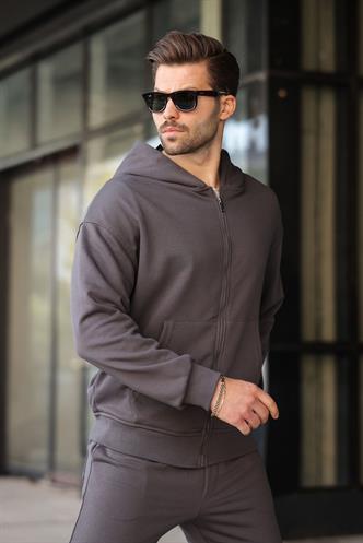 Füme Kapüşonlu Fermuarlı Basic Erkek Eşofman Takımı E7331